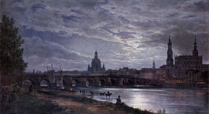 johann christian Claussen Dahl View of Dresden at Full Moon oil painting image